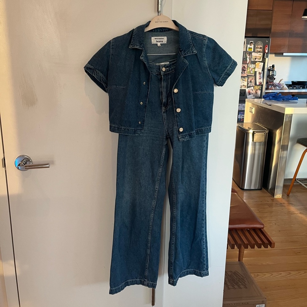 Reformation Blue Denim Two Piece Set